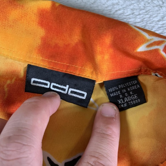 Vintage ODO Shirt Mens XL Orange Dragon Hawaiian Aloha Camp Button Up Made Korea - Picture 3 of 8